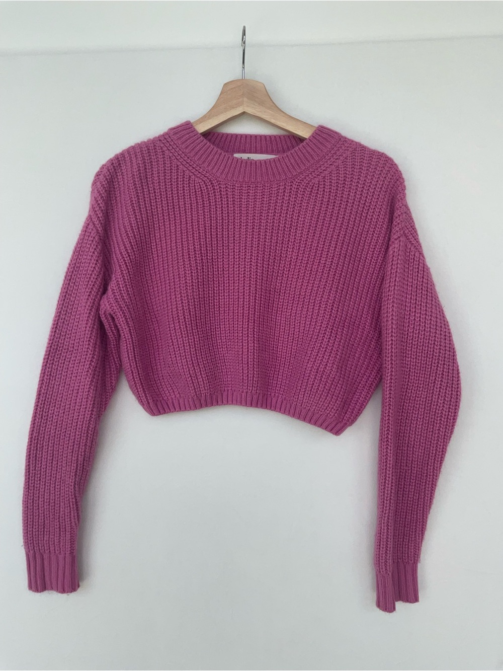 Elodie Hot Pink Cropped Crewneck Sweater
